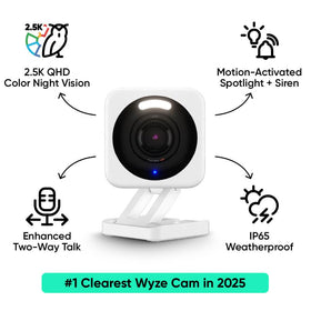 WYZE Cam v4 mounted on exterior wall illustrating weather resistance and sturdy installation
