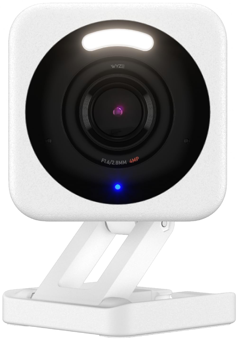 WYZE Cam v4 front view showing compact design and clear lens for high-resolution monitoring