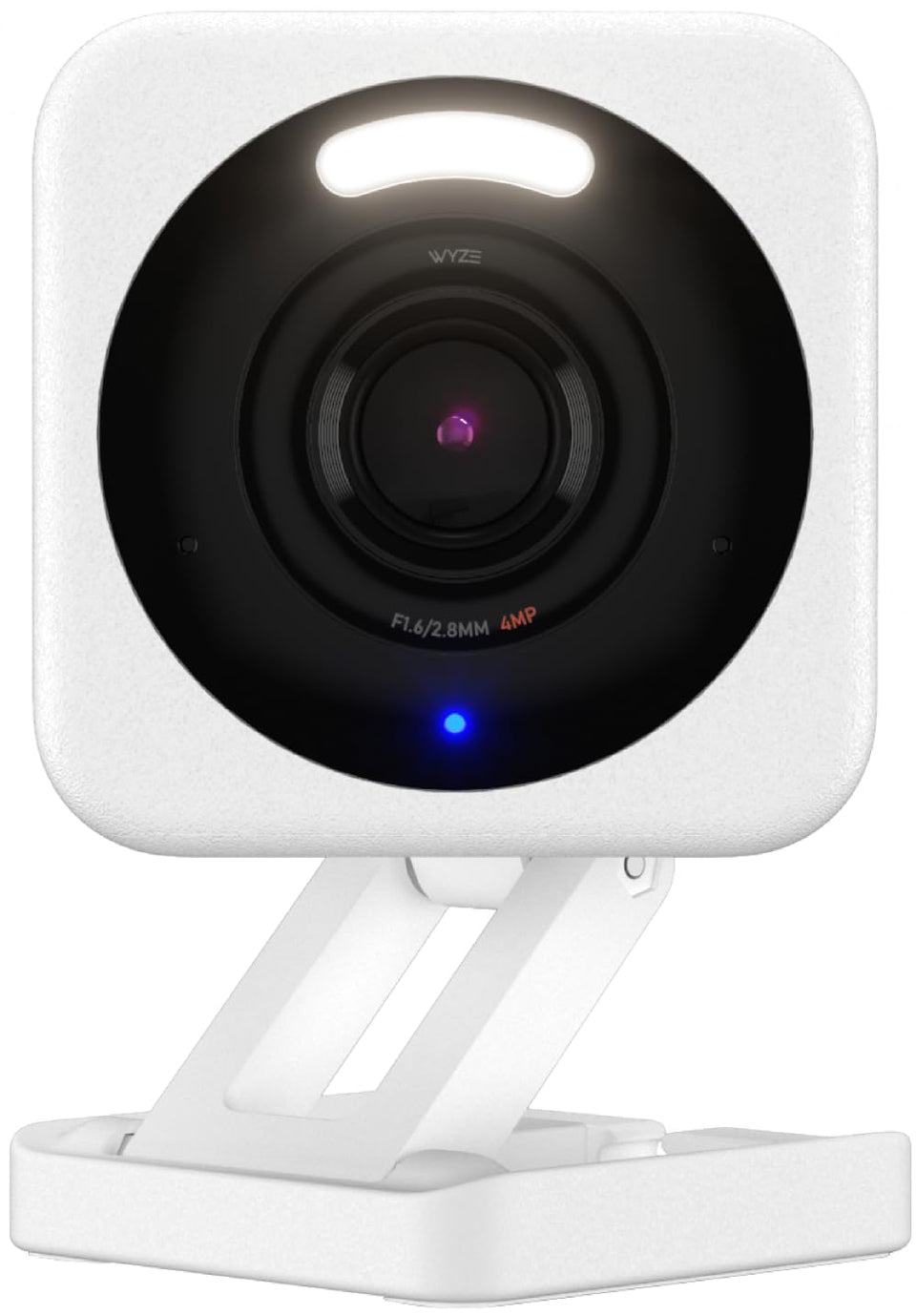 WYZE Cam v4 front view showing compact design and clear lens for high-resolution monitoring