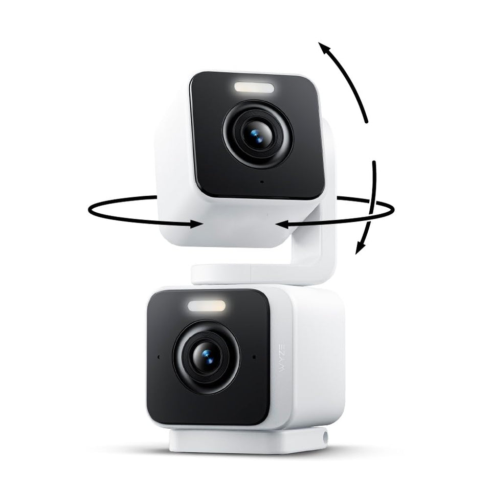 WYZE front view of Duo Cam showing both lenses and benefits of full coverage
