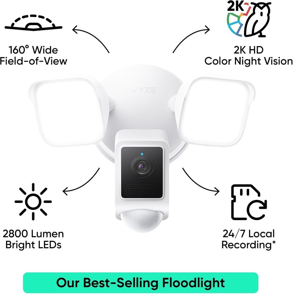 Wyze Floodlight Camera V2 color night vision captures vivid low-light scenes.