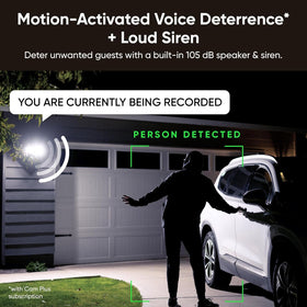 Wyze Floodlight Camera V2 two-way talk and 105dB siren support deterrence.