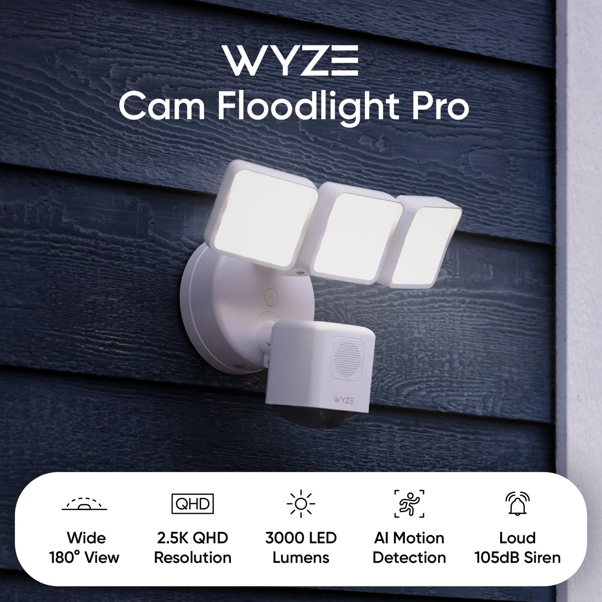 WYZE Floodlight Pro 2K color night vision for clear nighttime footage