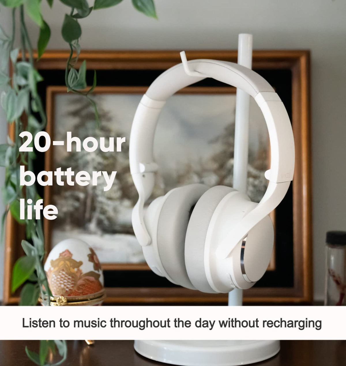 Wyze headphones resting on memory foam earcups for comfort.