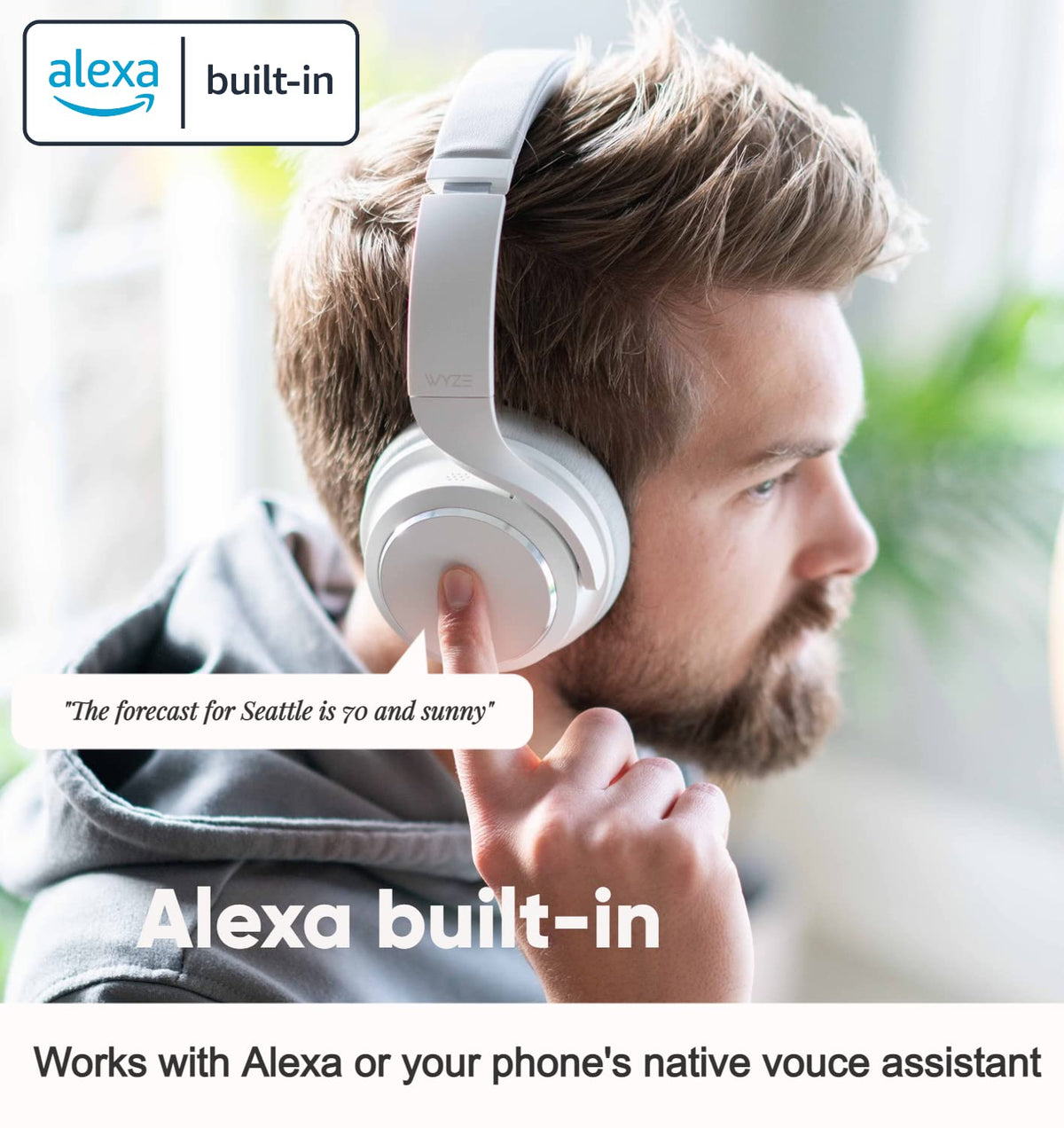 Wyze headphones showing transparency mode for situational awareness.