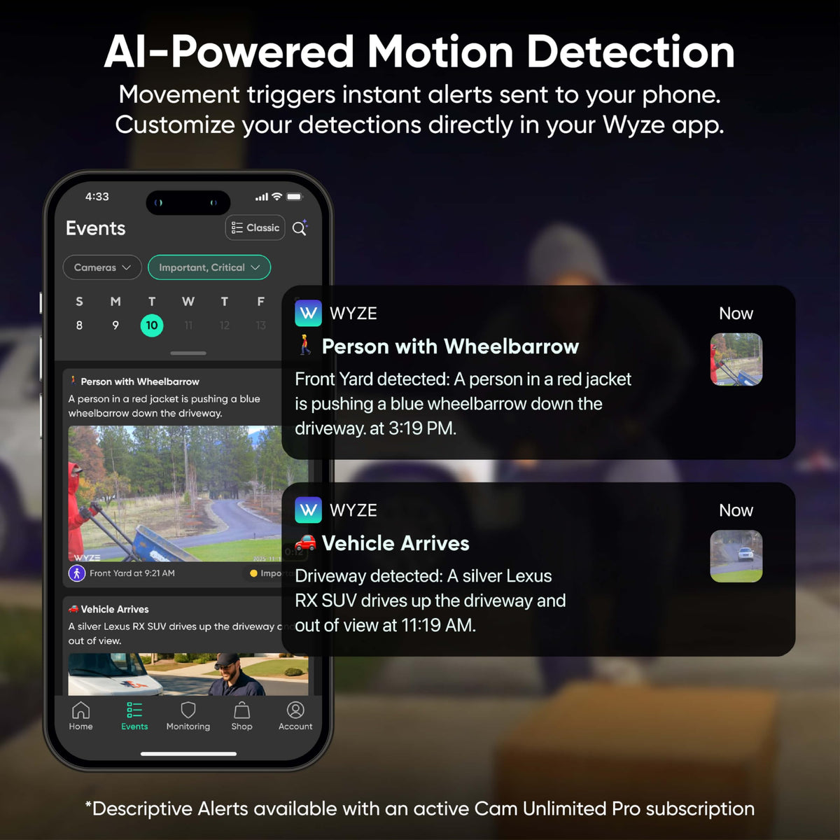 Wyze renewed product box with camera, mounting sticker, cable, and quick-start guide