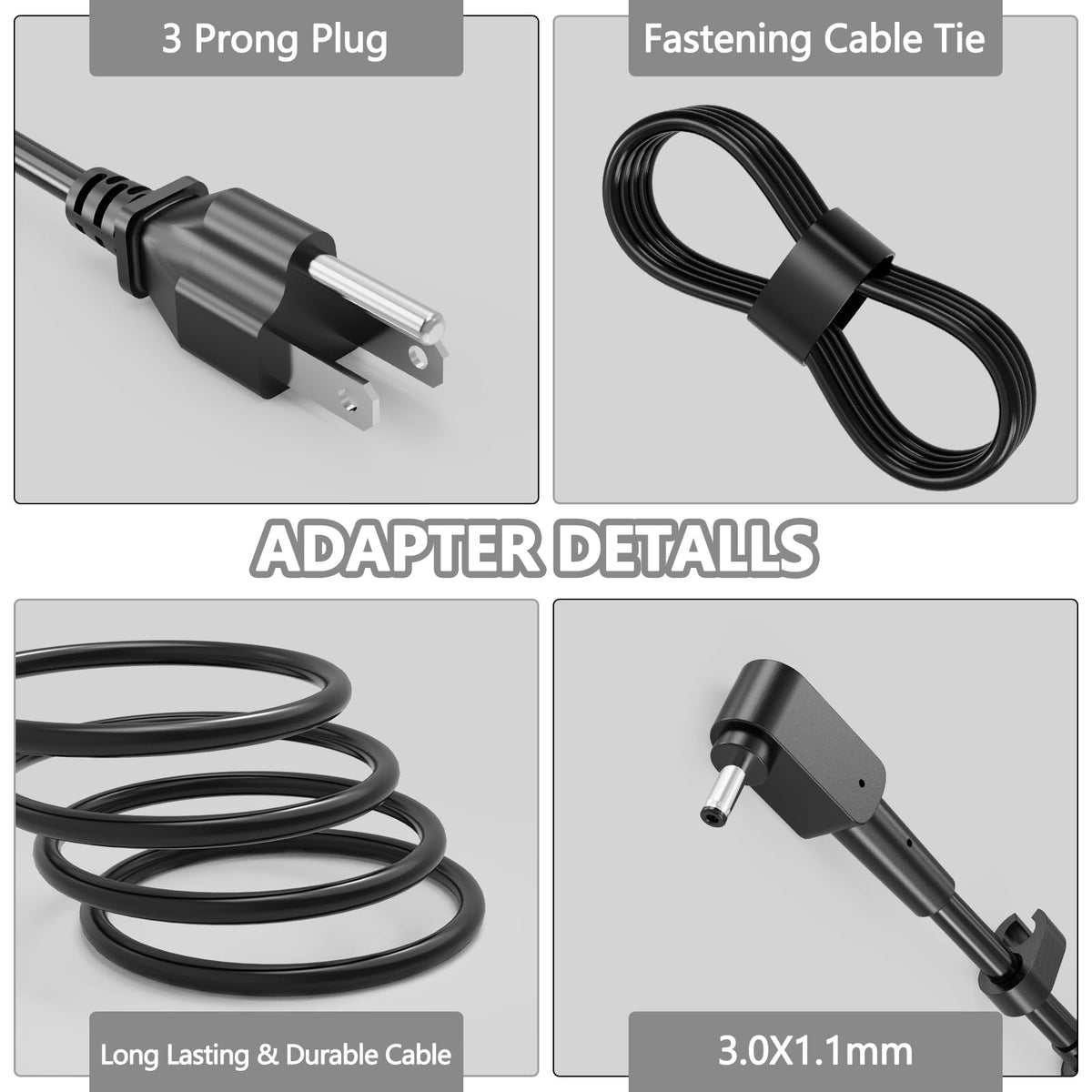 WZCXX 3.0mm x 1.1mm connector tip ensures reliable Acer laptop connection
