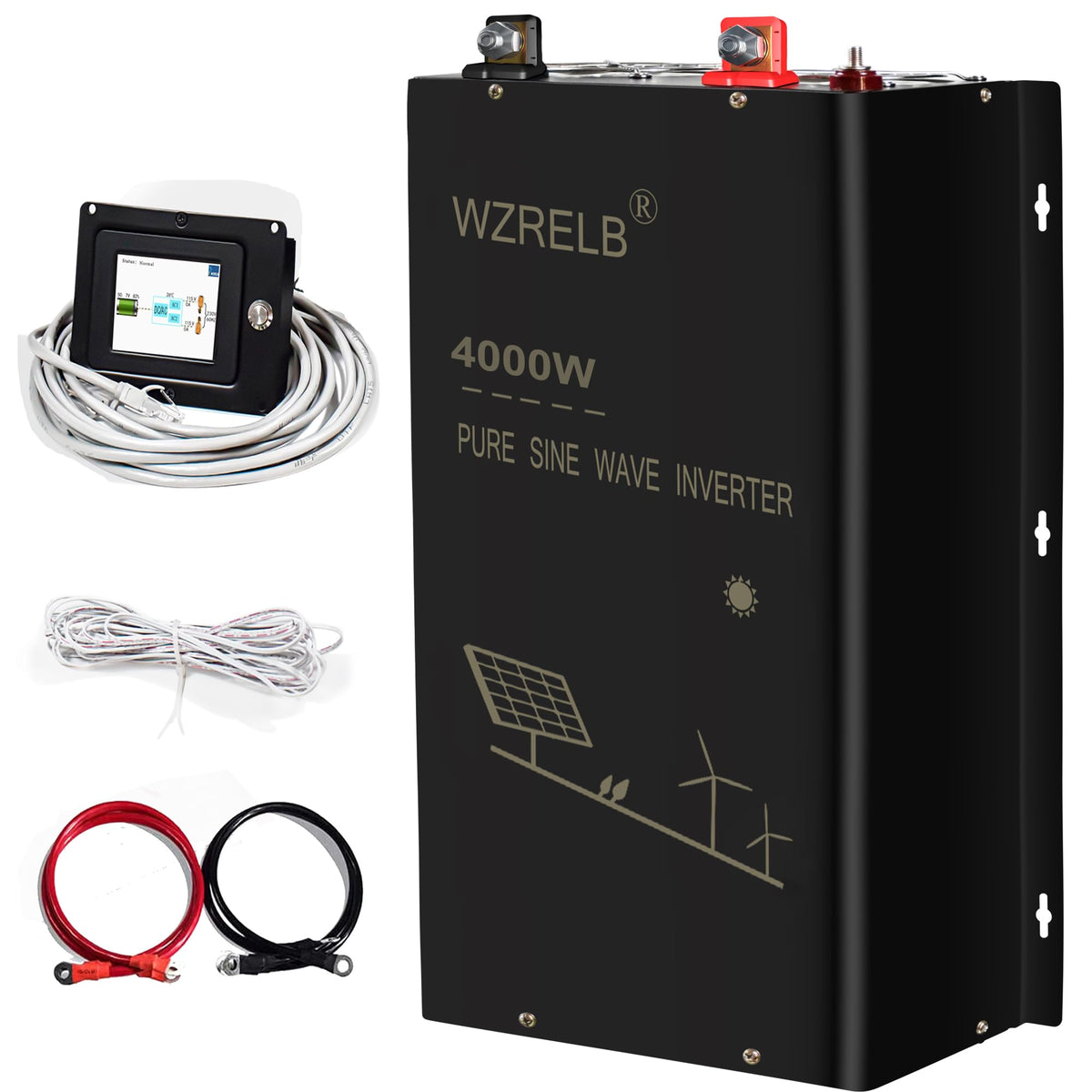 WZRELB 4000W pure sine inverter front view showing compact design and power capability
