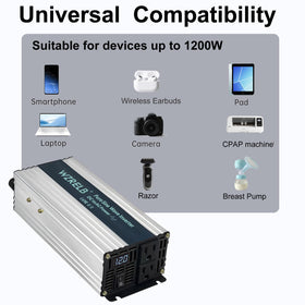 WZRELB 1200W inverter aluminum housing for durable cooling during operation