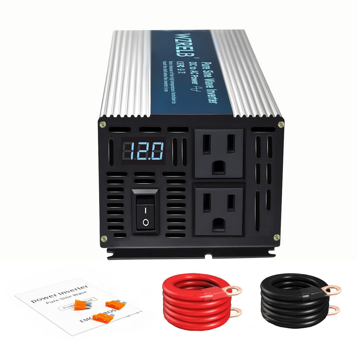 WZRELB 1200W pure sine inverter front view for off-grid use and portability