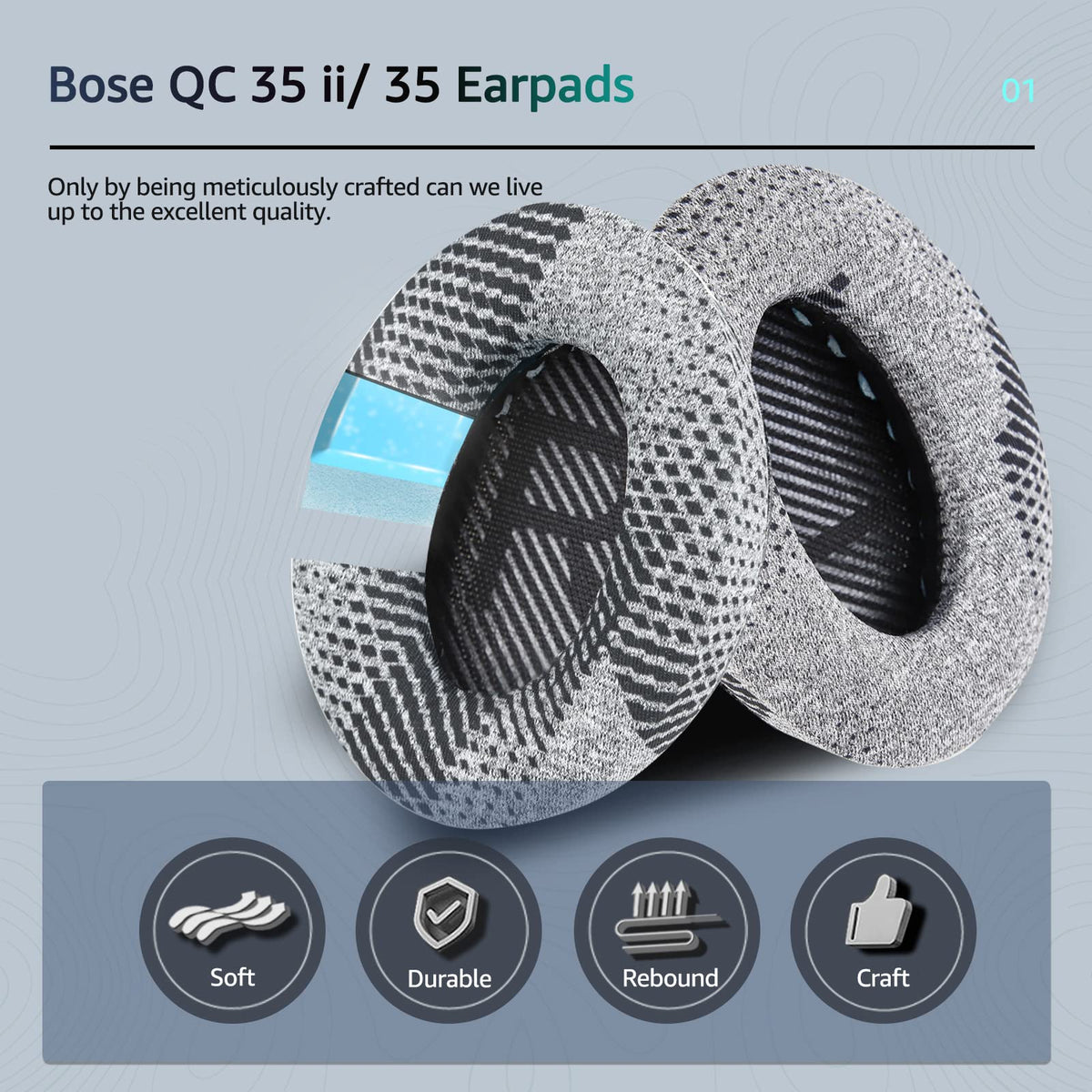 Wzsipod cooling gel ear pad for QuietComfort QC25 reduces heat buildup during use.