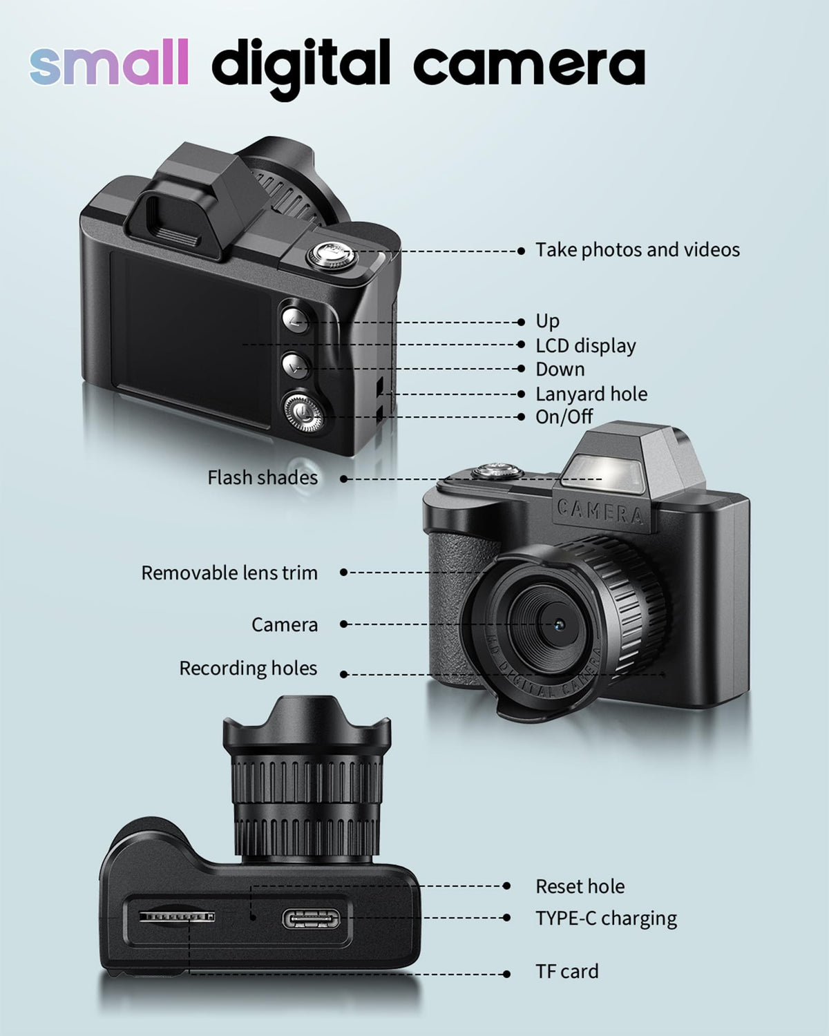 WZVZ mini keychain camera ergonomic grip for comfortable handheld use.