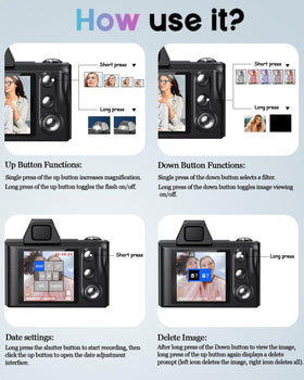 WZVZ mini keychain camera with included lanyard and carabiner.