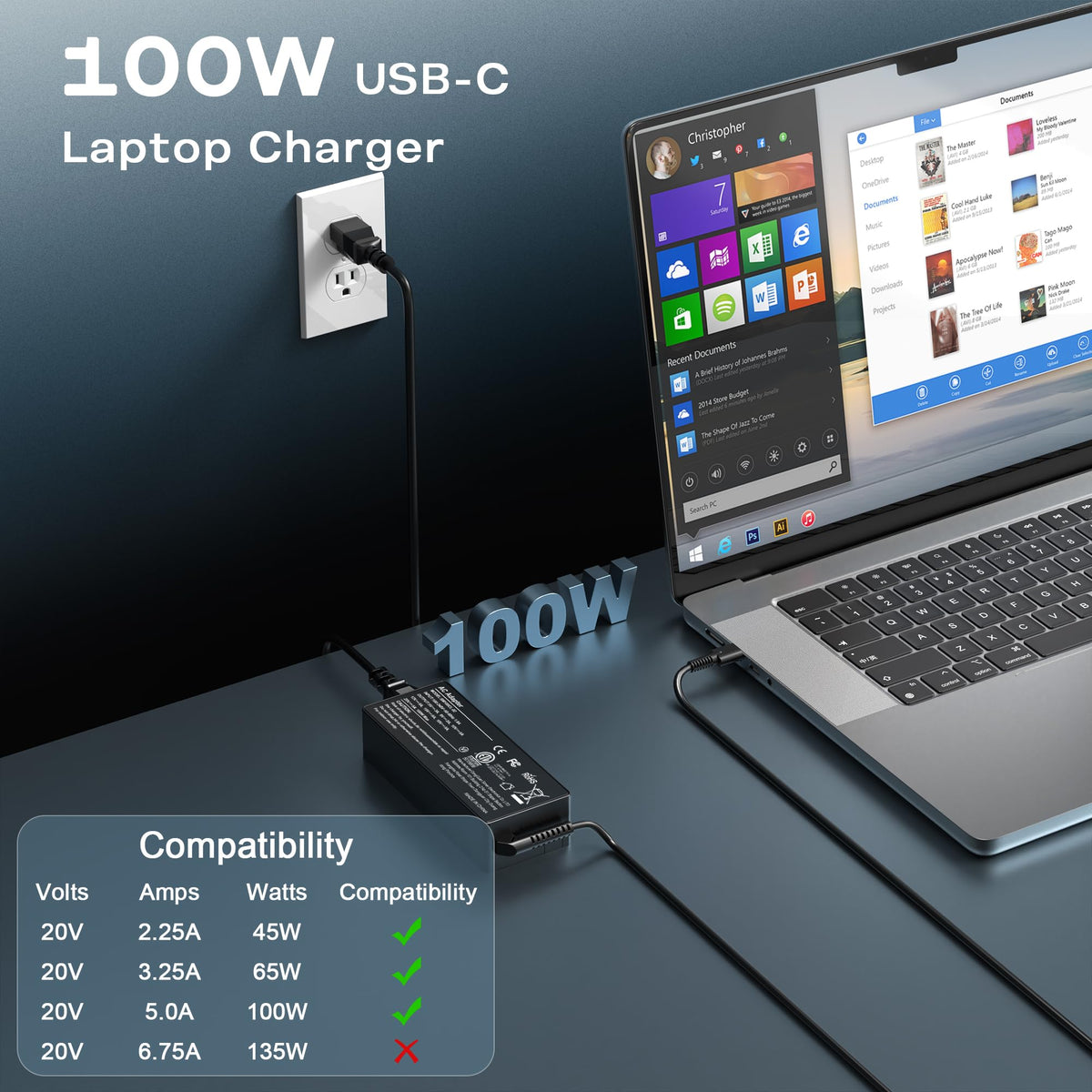 WZXHU 100W USB-C charger ports for high-speed laptop charging