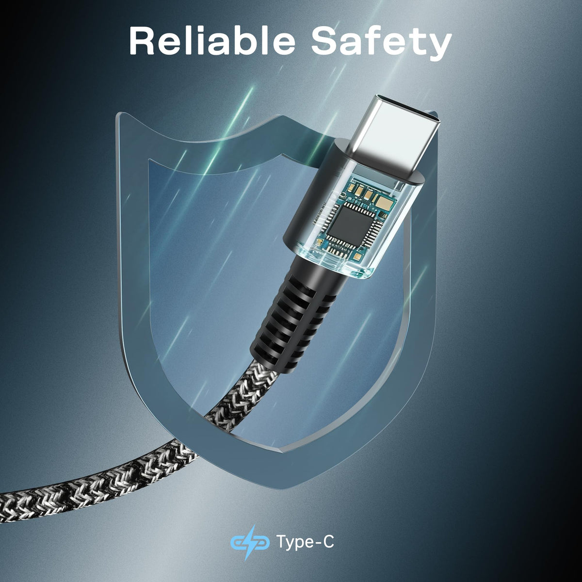 WZXHU USB-C connector close-up showing secure fit and fast charging