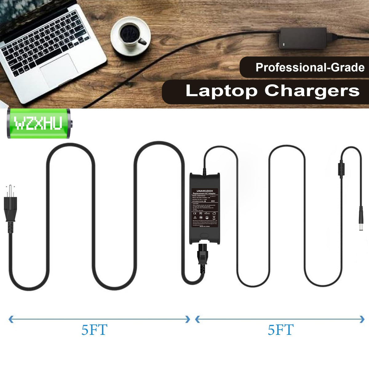 AC power cord included for immediate setup with WZXHU 65W charger