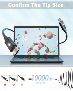WZXHU AC cable connected to adapter demonstrating easy plug-in convenience