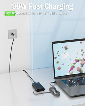 WZXHU USB-C tip close-up showing universal compatibility for fast charging.