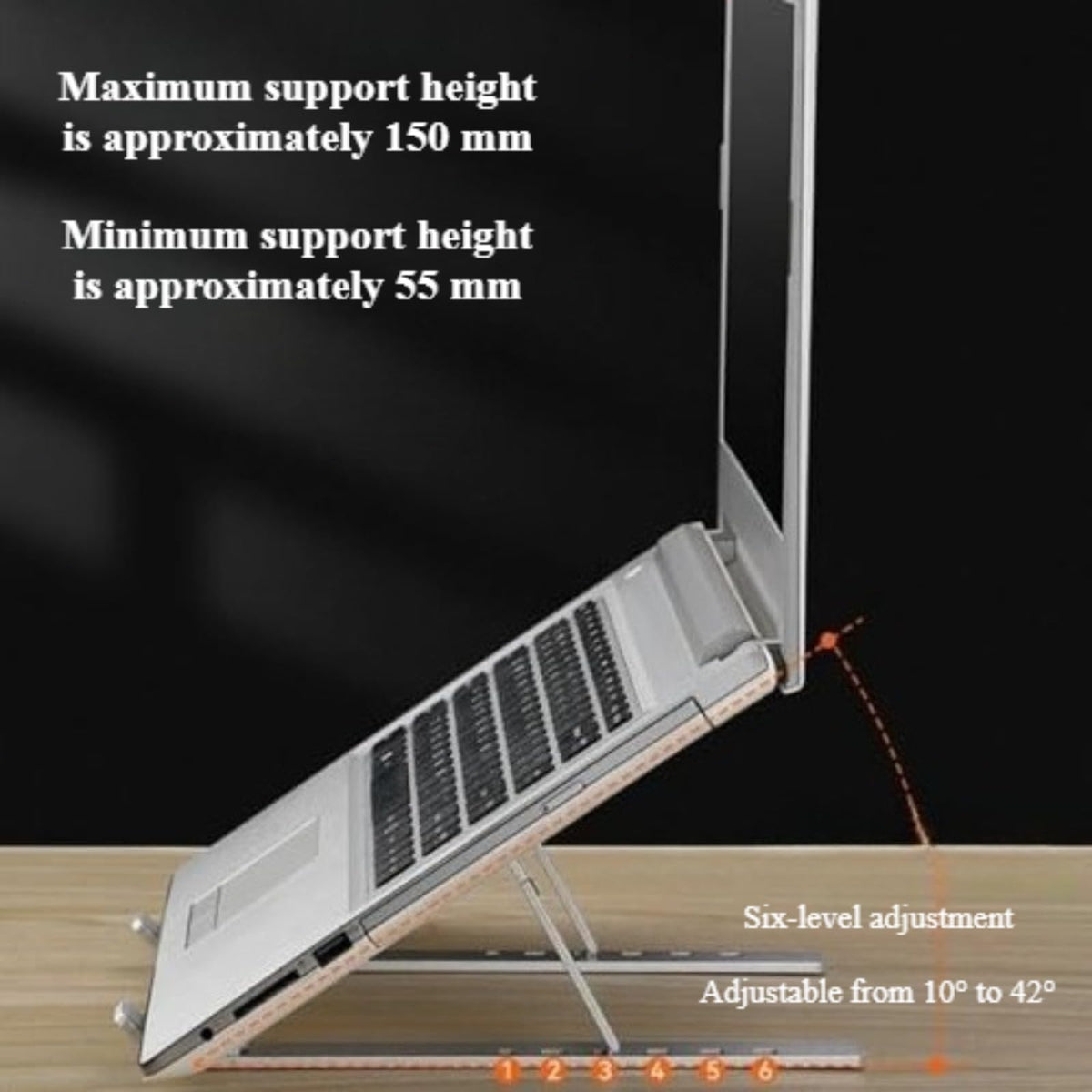 WZZHHJ laptop stand tilt angle for comfortable screen height during work.