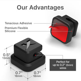 X-Protector cord organizer on a nightstand keeps charging cables ready at a glance.