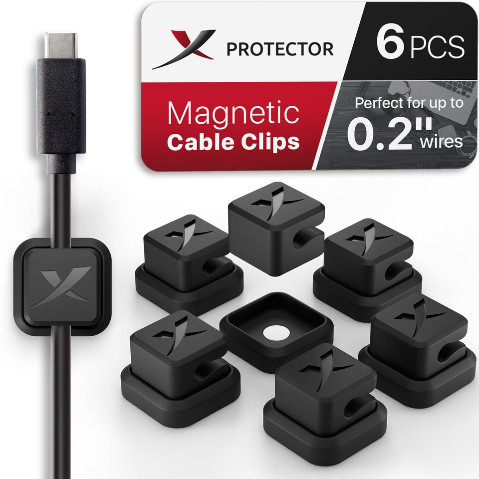 X-Protector magnetic cable clip on a car dash keeps wires tidy and accessible.