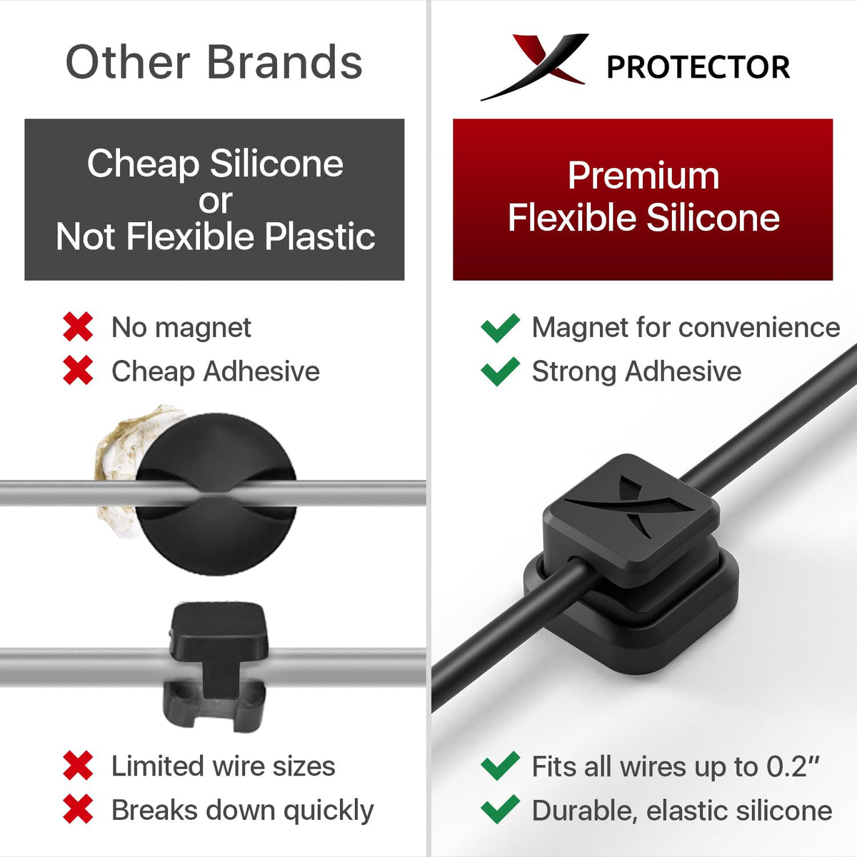 X-Protector magnetic cable clip on a desk organize laptop and charger cables neatly.