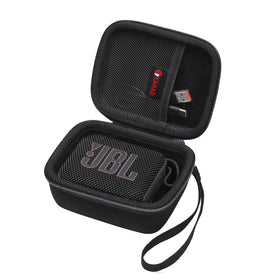 XANAD front view of black case protecting JBL Go speaker with travel-ready protection