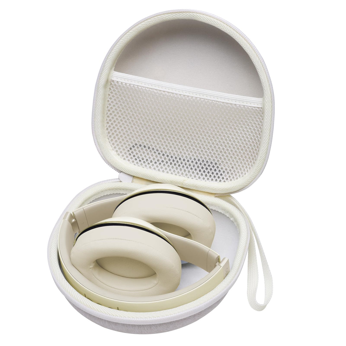 XANAD headphone case in cream neatly protects JLab JBuds Lux ANC with a secure, travel-ready design.