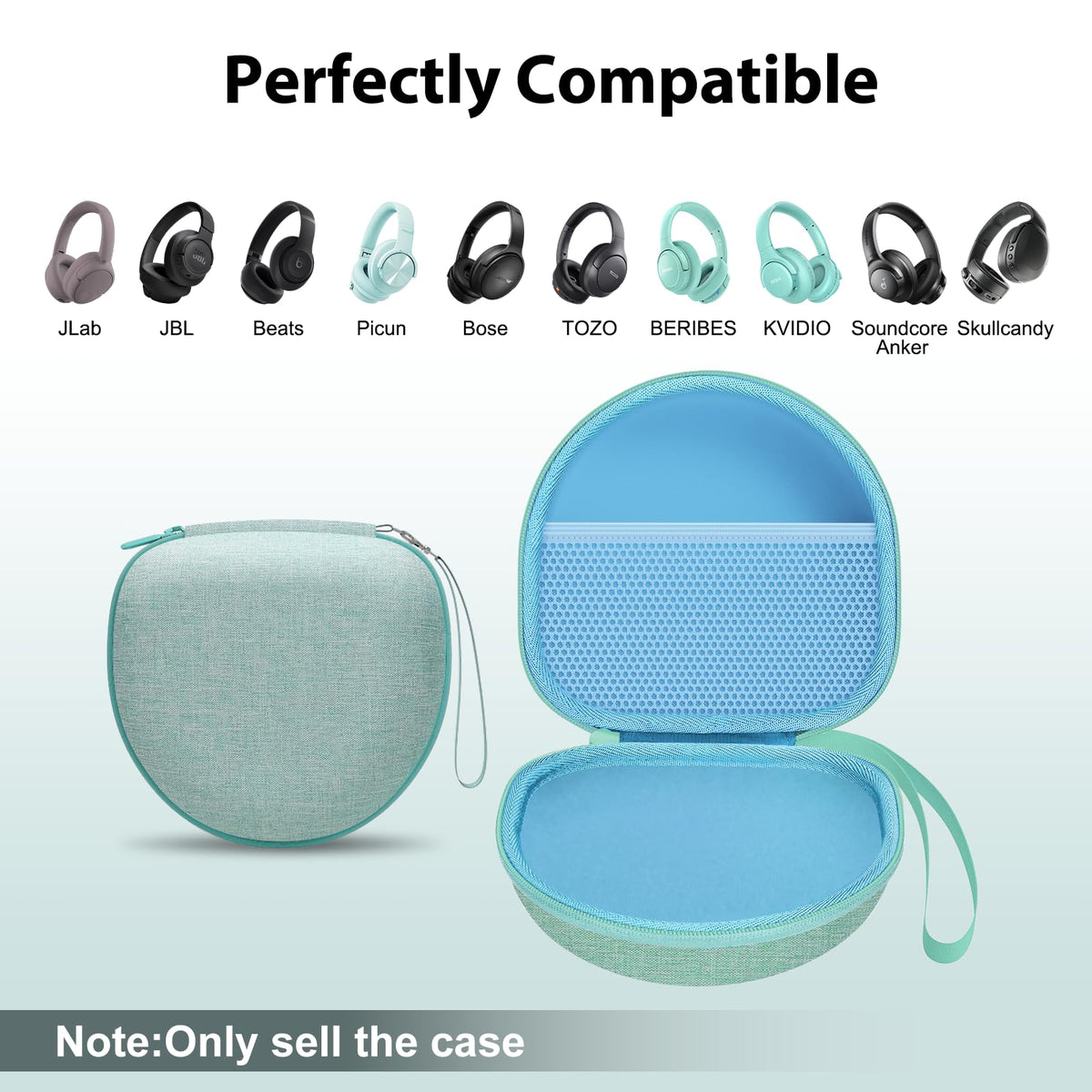 XANAD mint-green headphone case side view highlighting slim profile.