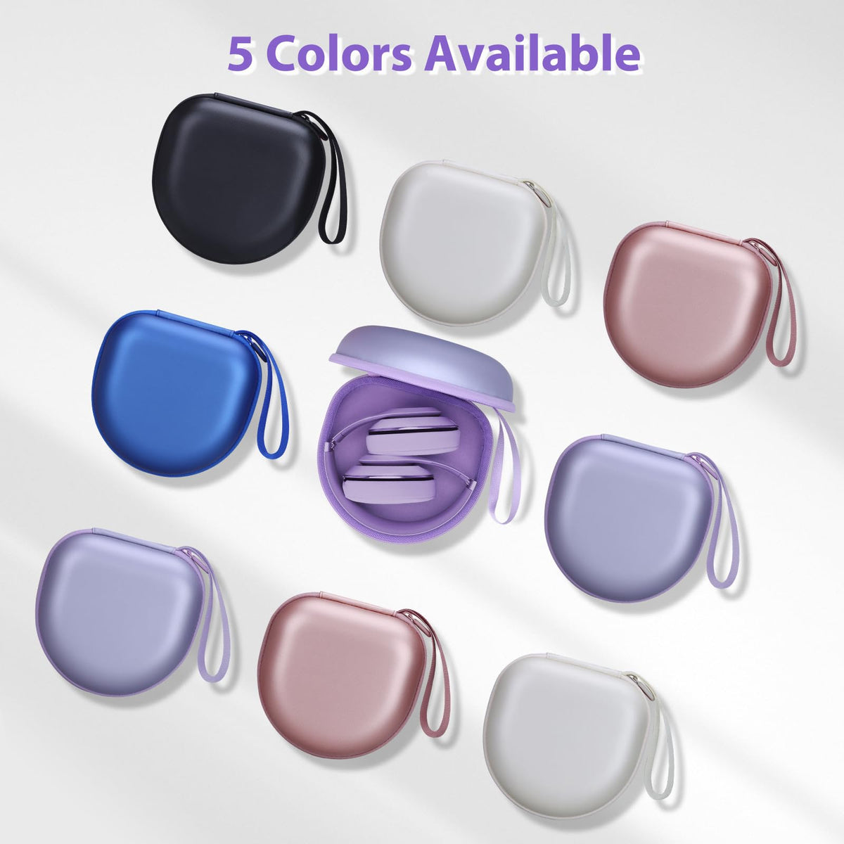 XANAD Pearl Purple case for KVIDIO headphones with neat cable storage.