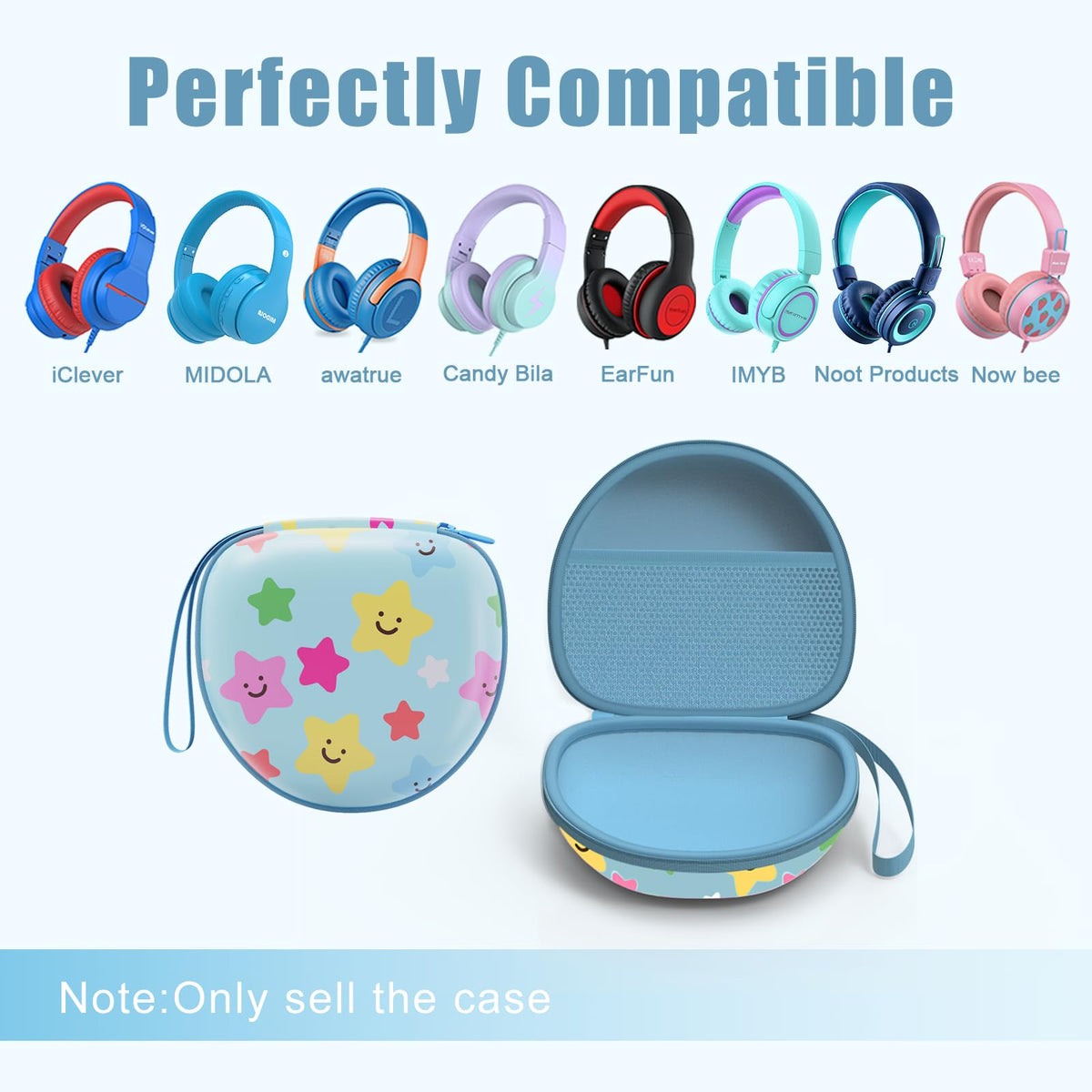 XANAD Kids Headphones Case Blue Star back view highlighting rugged protection for travel.