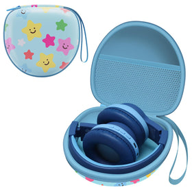 XANAD Kids Headphones Case Blue Star front view protects gear on the go and keeps cables organized.
