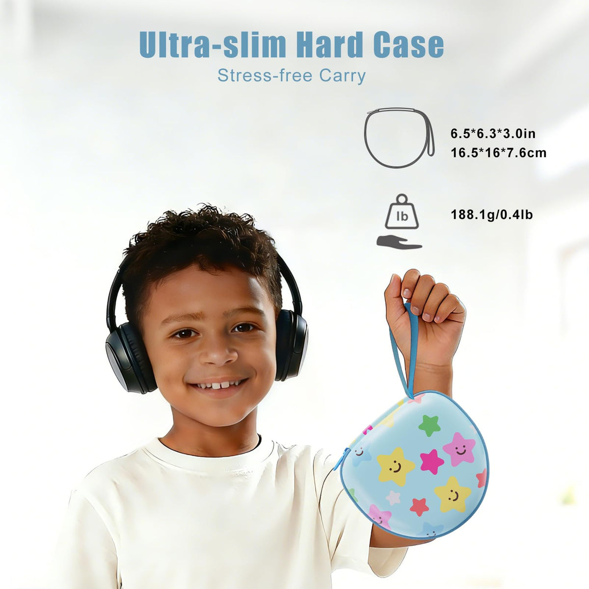 XANAD Kids Headphones Case Blue Star open interior for accessible storage.