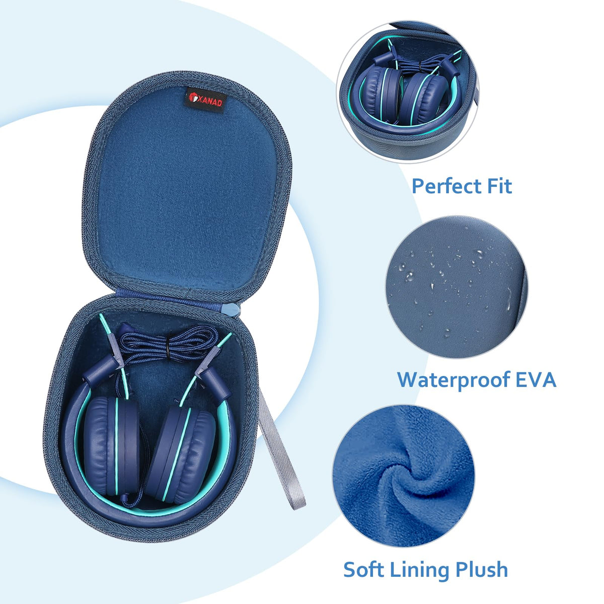 XANAD Kids Headphones Case interior velvet lining cushions headphones gently