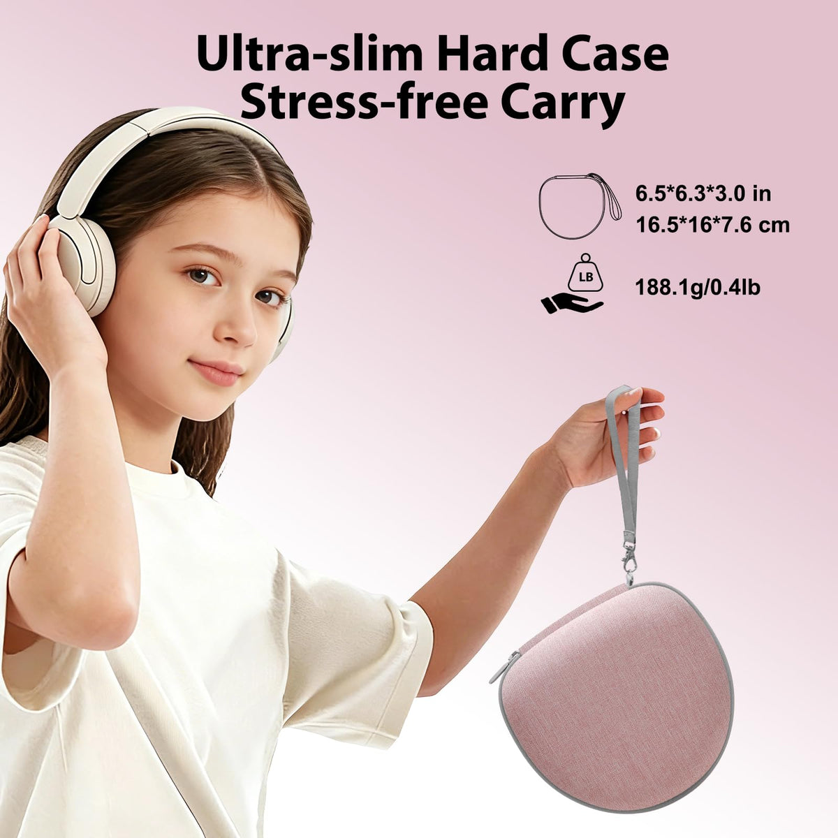 XANAD Kids Headphones Case Pink with strap for easy travel