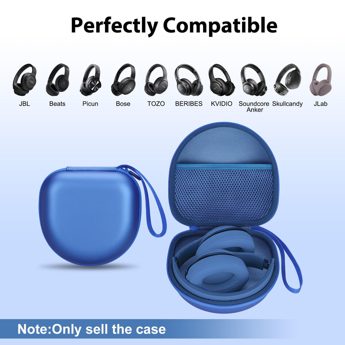 XANAD Pearl Blue headphone case side view portable with a sturdy hand strap