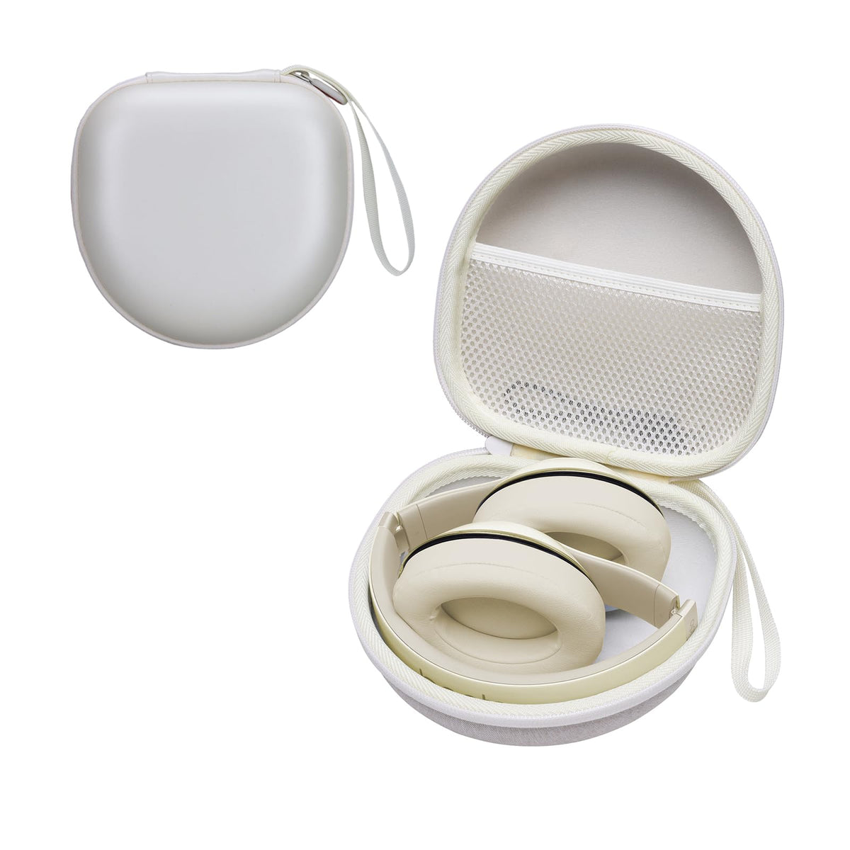 XANAD Pearl Cream case showing a snug fit for BERIBES and TOZO headphones