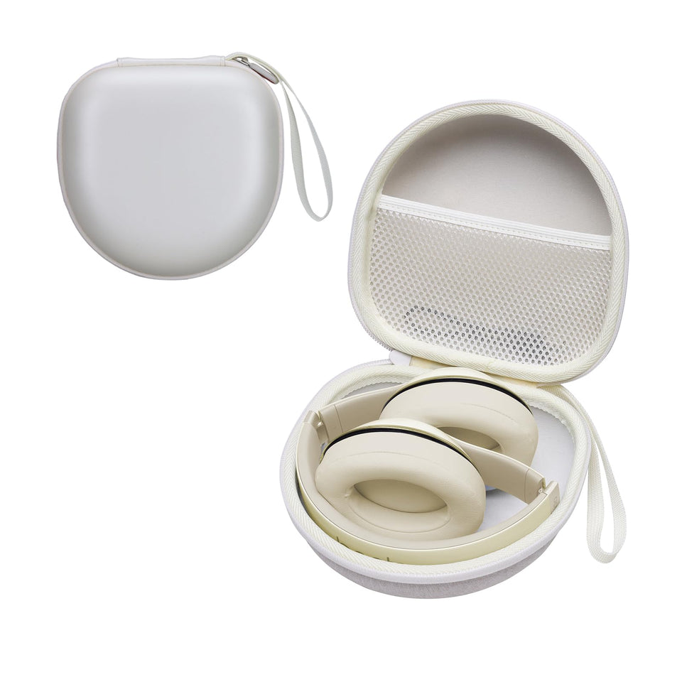 XANAD Pearl Cream case showing a snug fit for BERIBES and TOZO headphones