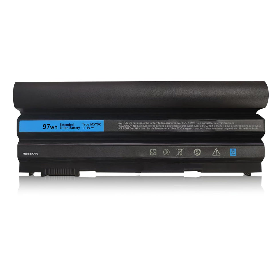 Xaocaige M5Y0X 97Wh battery close-up, high-capacity replacement for Dell laptops.
