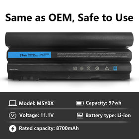 Xaocaige M5Y0X 97Wh compatibility chart, fits multiple Dell models.