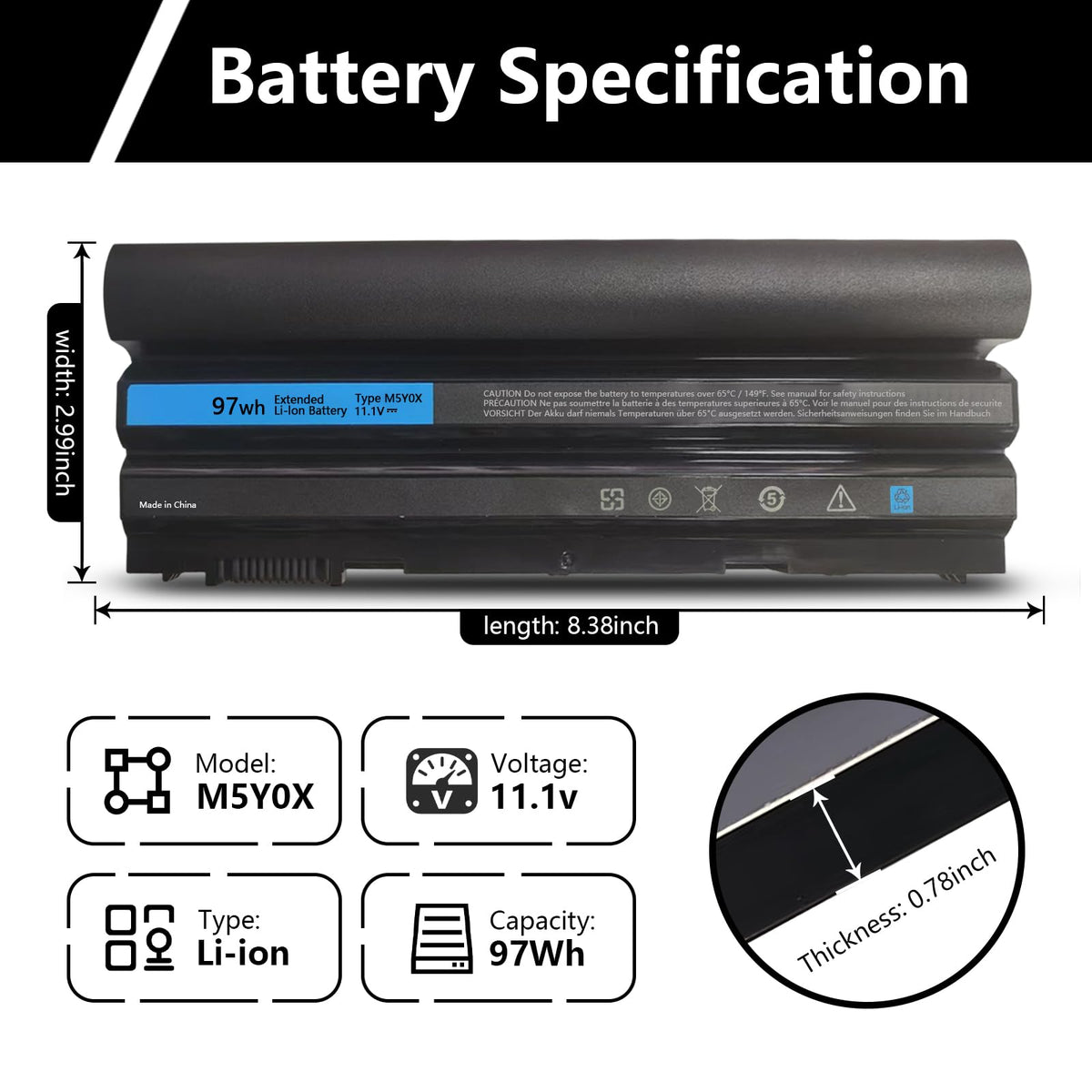 Xaocaige M5Y0X 97Wh battery with lightweight feel.