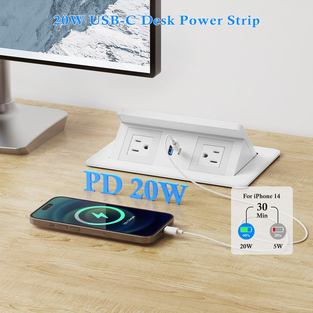 XBA USB-C, USB-A and two AC sockets visible providing versatile charging