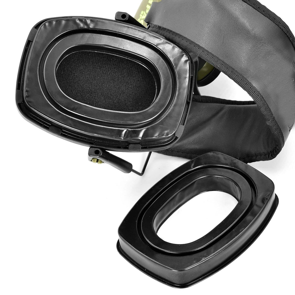 XBERSTAR installed on Howard Leight earmuff showing improved comfort and secure seal benefit