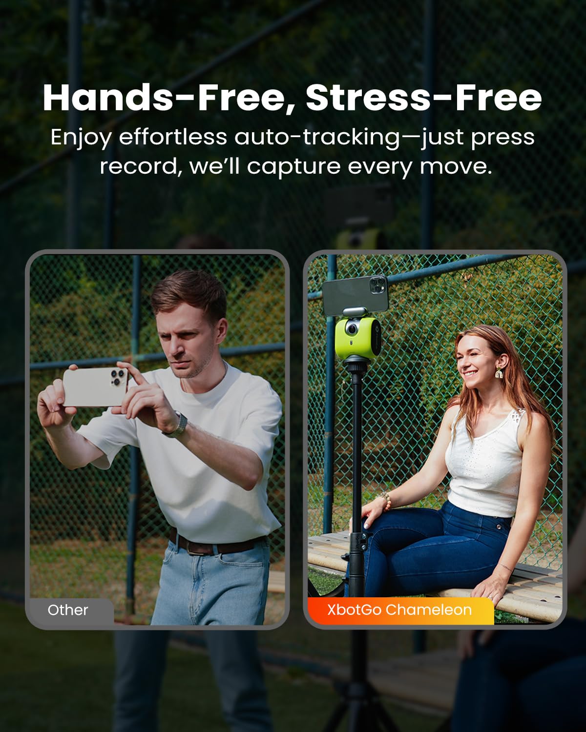 XbotGo Chameleon Bluetooth remote enables hands-free operation.