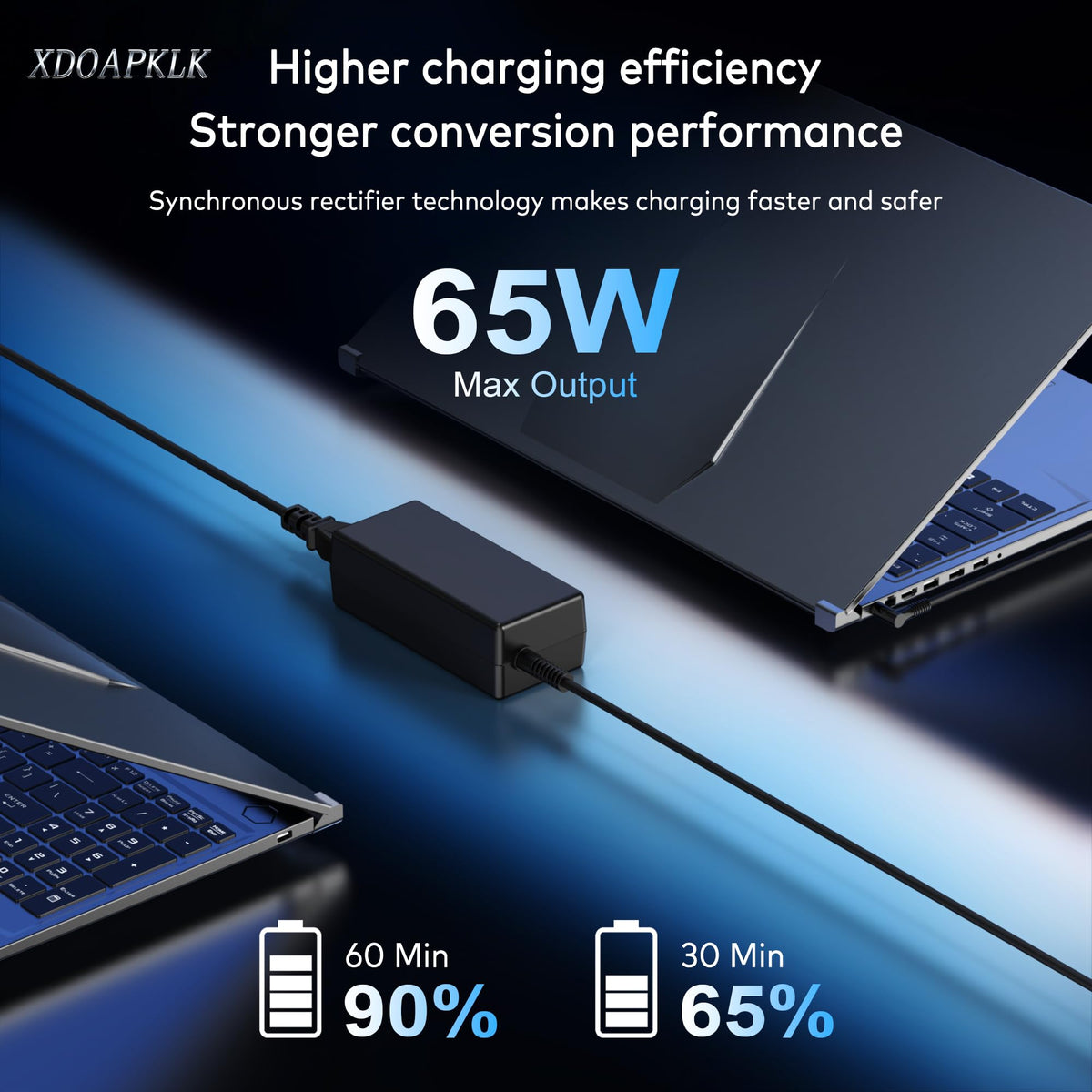 XDOAPKLK 45W blue-tip charger compatible with HP notebooks for efficient power.