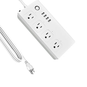 XENON front view of power strip showing four outlets and compact layout for space saving
