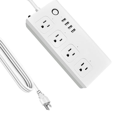 XENON front view of power strip showing four outlets and compact layout for space saving