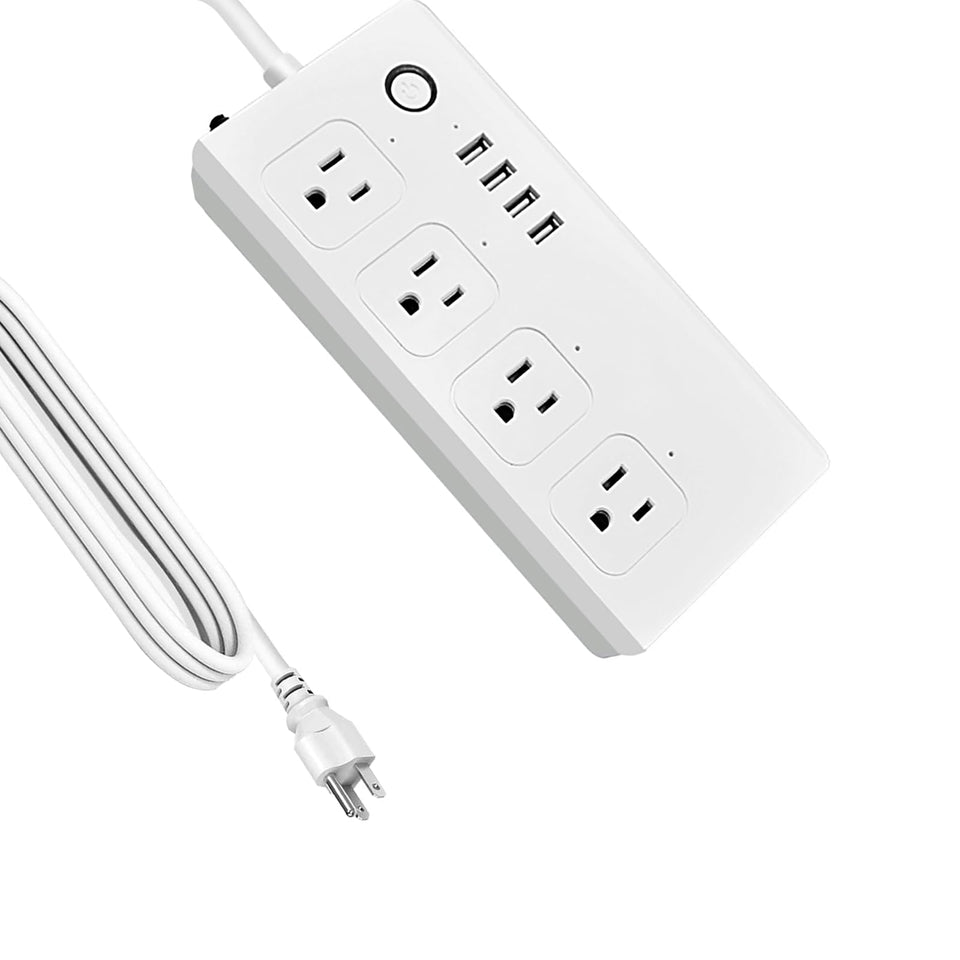 XENON front view of power strip showing four outlets and compact layout for space saving