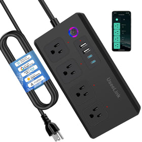 XENON front view of power strip showing four outlets and USB ports for organized charging