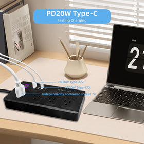 XENON lifestyle desk setup powering monitor, lamp and phone for neat smart home integration